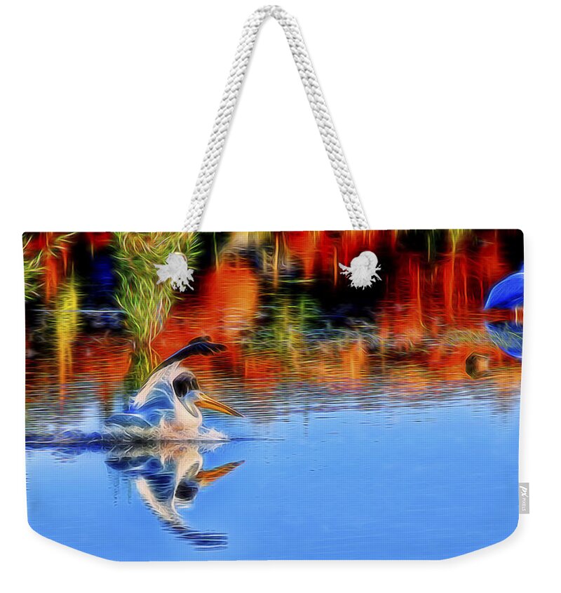 Nature Weekender Tote Bag featuring the digital art White Pelicans 1 by William Horden