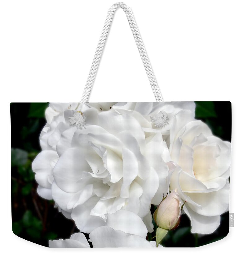 Rose Weekender Tote Bag featuring the photograph White Roses Bouquet by Jennie Marie Schell