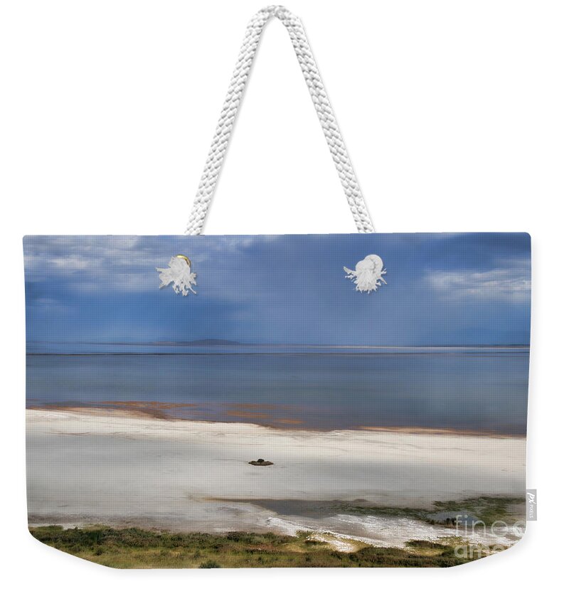 Antelope Island Weekender Tote Bag featuring the photograph White Sand Beach of Antelope Island by Donna Greene