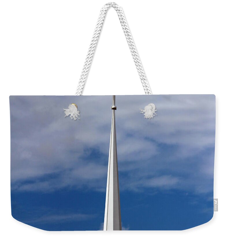 Steeple Weekender Tote Bag featuring the photograph White Steeple by Cynthia Guinn