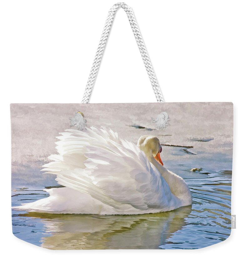 Waterfowl Weekender Tote Bag featuring the photograph White Swan by Elaine Manley