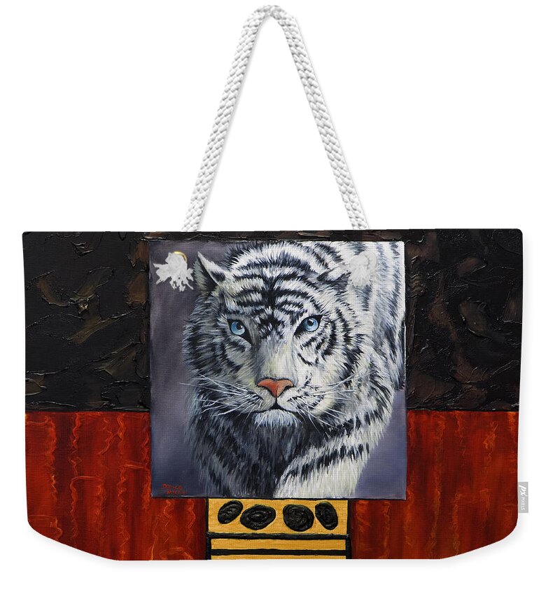 Animal Weekender Tote Bag featuring the painting White Tiger by Darice Machel McGuire