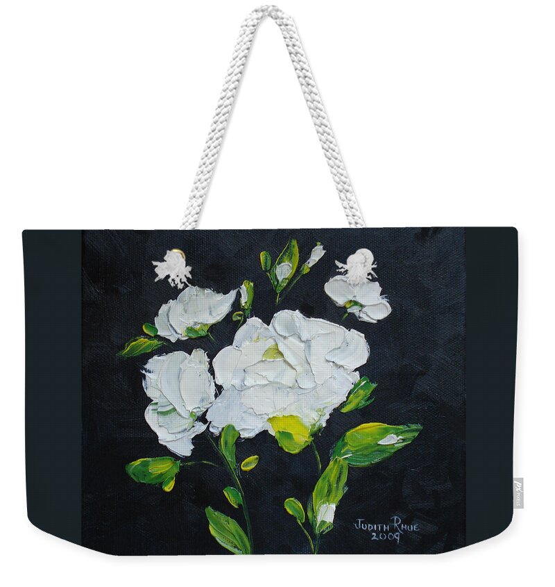 Flowers Weekender Tote Bag featuring the painting White Wonder by Judith Rhue