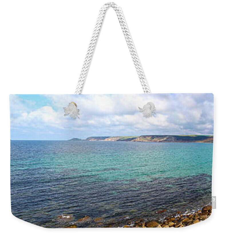 Whitesand Bay Weekender Tote Bag featuring the photograph Whitesand Bay and Cape Cornwall by Terri Waters