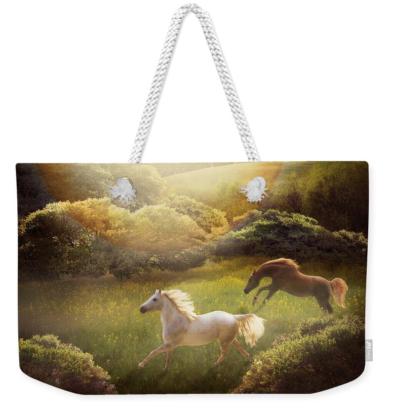 Arabian Horses Weekender Tote Bag featuring the photograph Wild and Free by Melinda Hughes-Berland