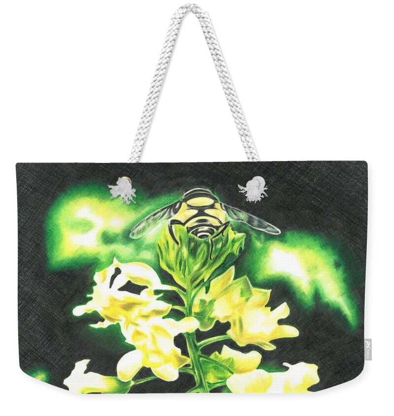 Bee Weekender Tote Bag featuring the drawing Wild Flower by Troy Levesque