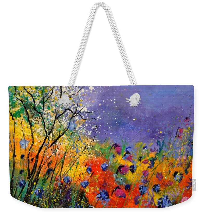 Landscape Weekender Tote Bag featuring the painting Wild Flowers 4110 by Pol Ledent