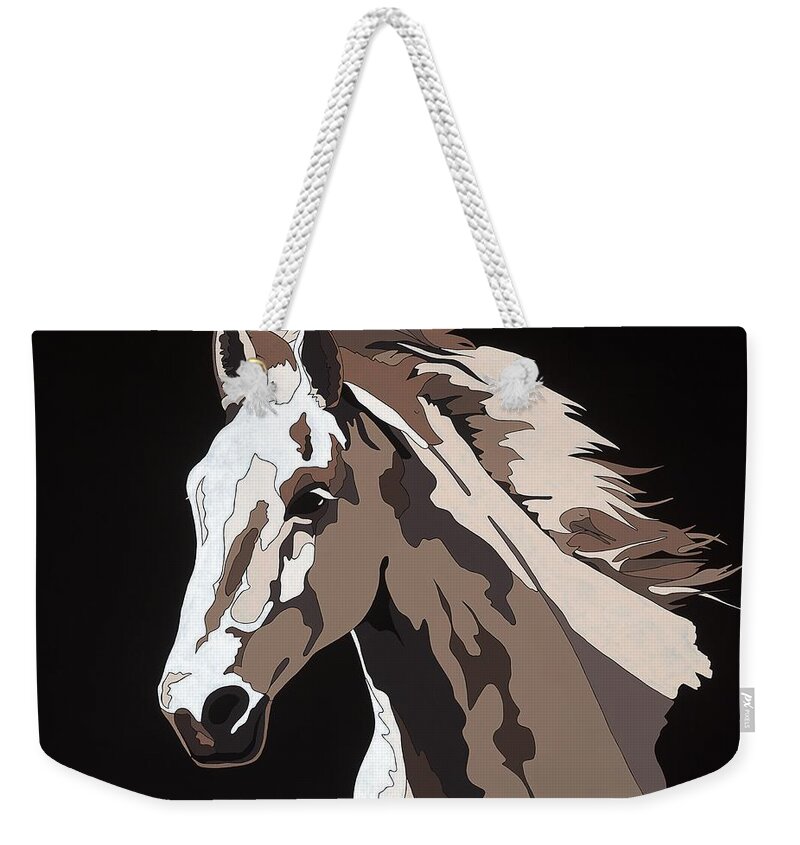 Abstract Horse Weekender Tote Bag featuring the painting Wild Horse with hidden pictures by Konni Jensen