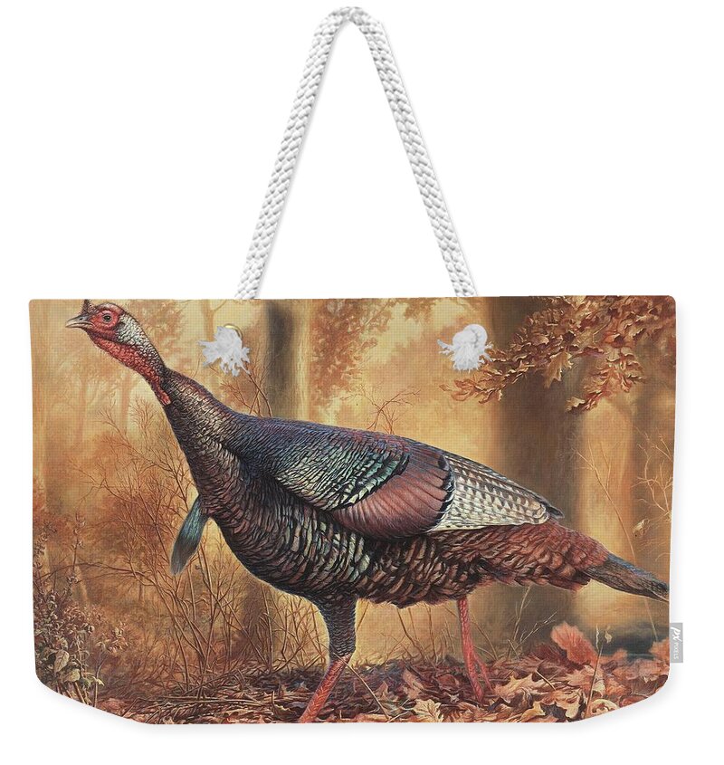 Wild Turkey Weekender Tote Bag featuring the painting Wild Turkey by Hans Droog
