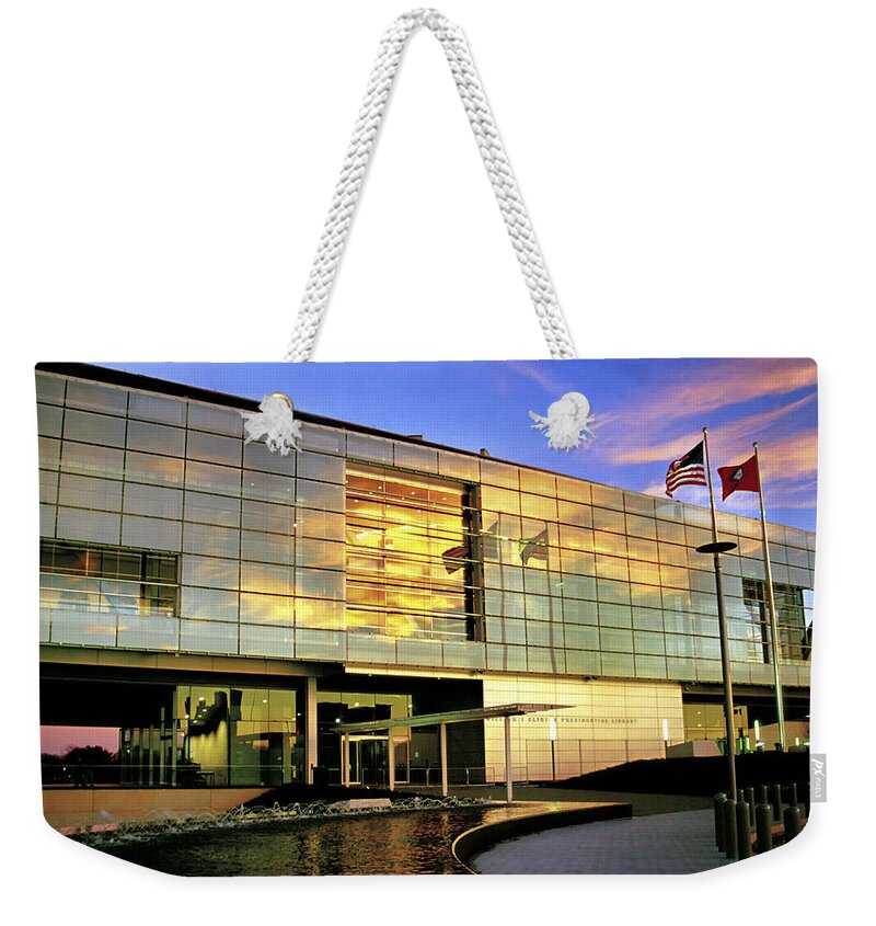 William Weekender Tote Bag featuring the photograph William Jefferson Clinton Presidential Library by Jason Politte