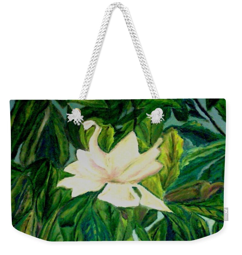Flower Weekender Tote Bag featuring the painting Williamsburg Magnolia by Suzanne Berthier