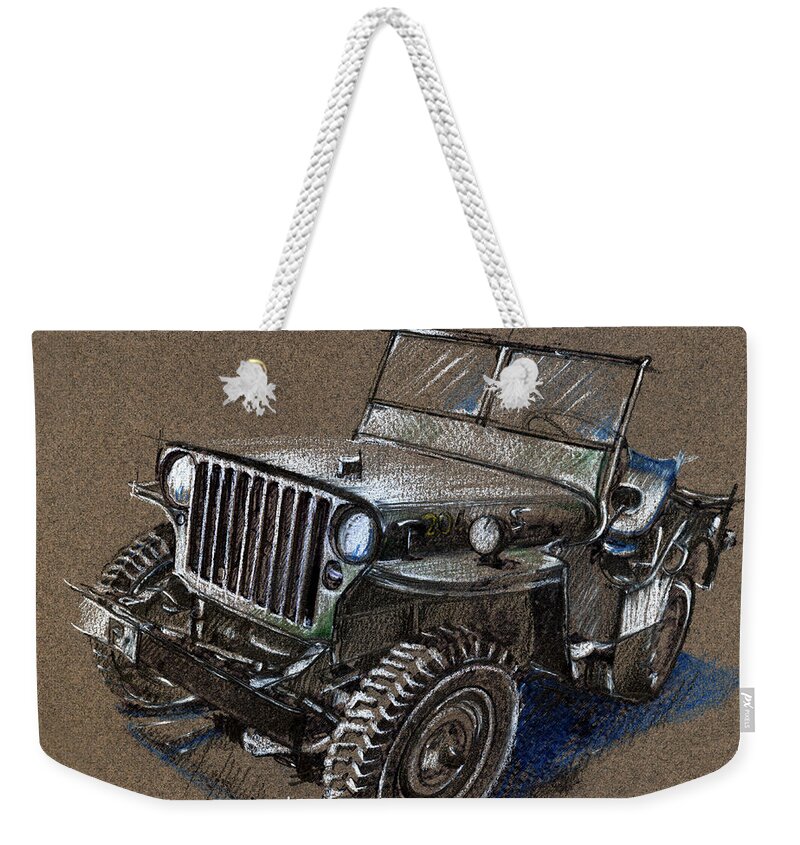 Vintage Car Study Weekender Tote Bag featuring the drawing Willys Car Drawing by Daliana Pacuraru