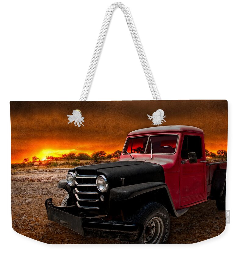Hot Rod Art Weekender Tote Bag featuring the photograph Willys Jeep Pickup Rat Rod by Chas Sinklier