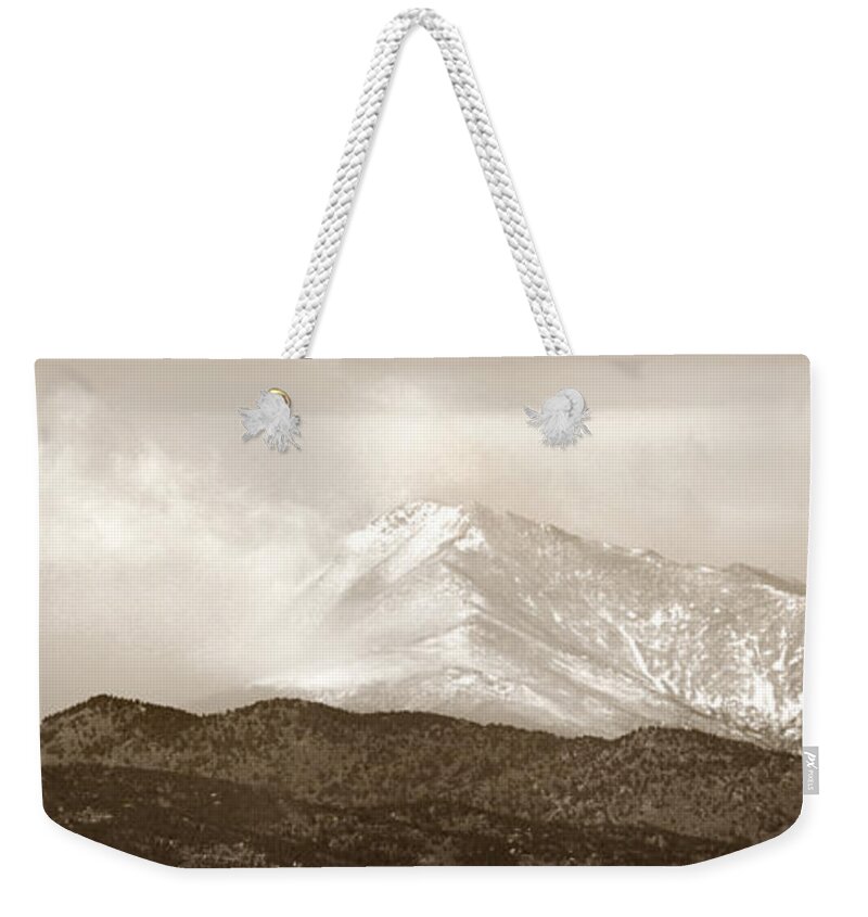Longs Weekender Tote Bag featuring the photograph Wind Up Against Longs peak by Marilyn Hunt