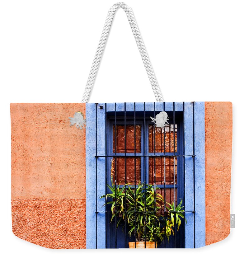 Doors Weekender Tote Bag featuring the photograph Window in San Miguel de Allende Mexico Square by Carol Leigh