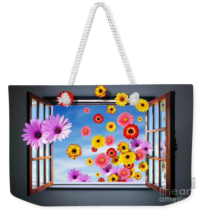 Abstract Weekender Tote Bag featuring the photograph Window of Flowers by Carlos Caetano