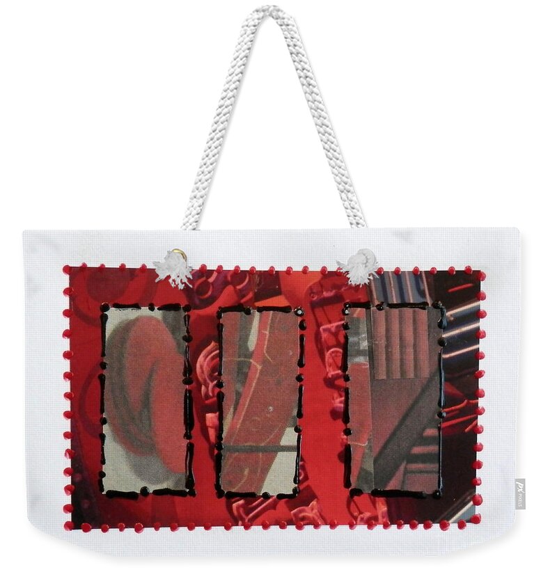 Mixed Media Collage Abstract Postcard Art Home Decor Collectable Weekender Tote Bag featuring the mixed media Window panes by Barbara Leigh Art