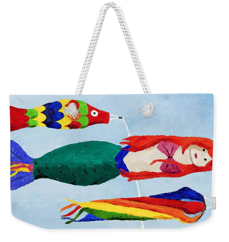 Coastal Weekender Tote Bag featuring the painting Windsocks by Jill Ciccone Pike