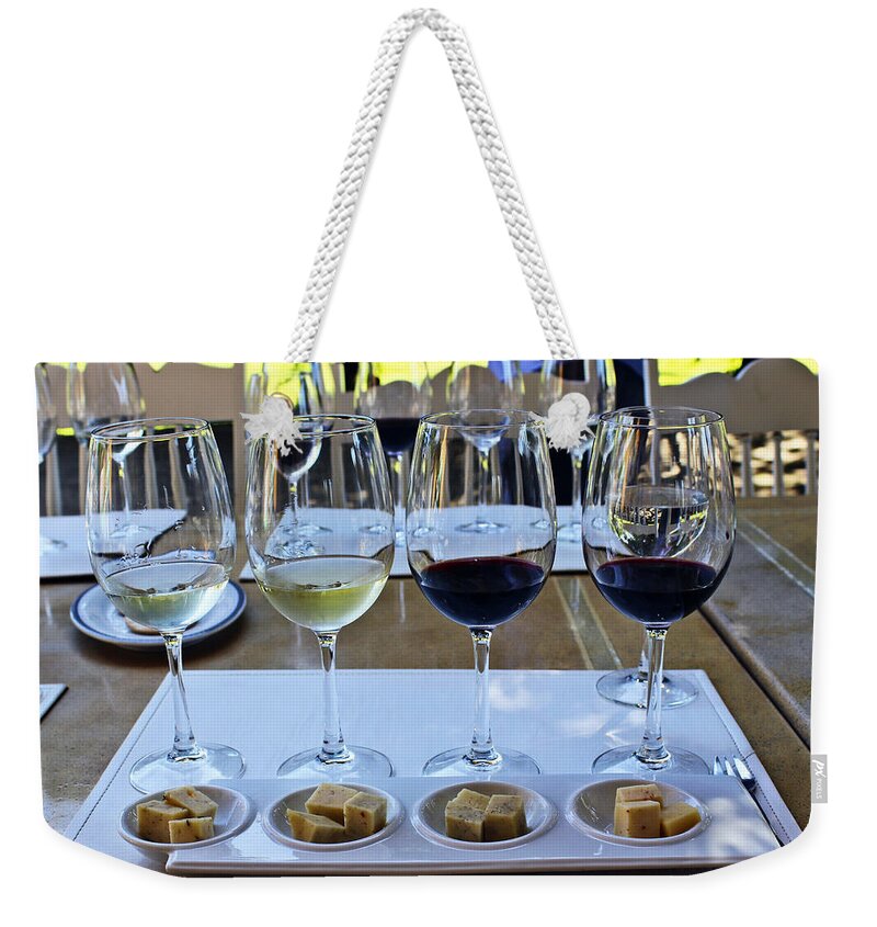 Wine Weekender Tote Bag featuring the photograph Wine and Cheese Tasting by Kurt Van Wagner
