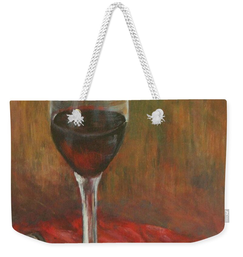 Wine Glass Weekender Tote Bag featuring the painting Wine and Chocolate by Jana Baker