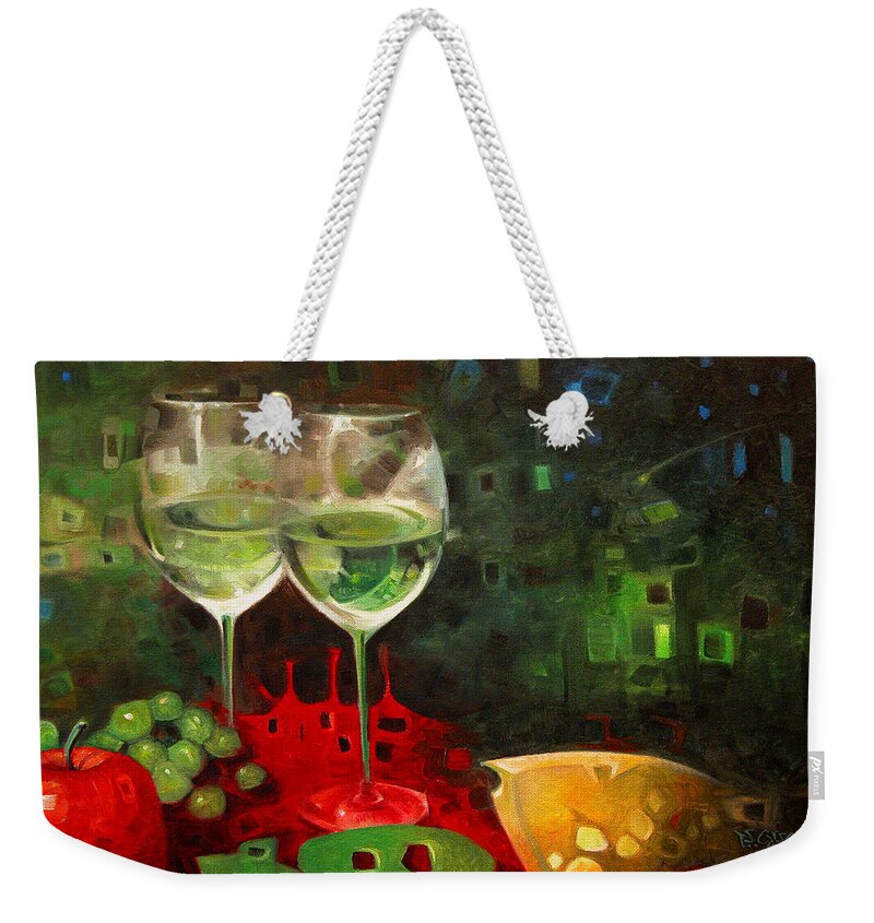 Wine Weekender Tote Bag featuring the painting Wine and Friends by T S Carson