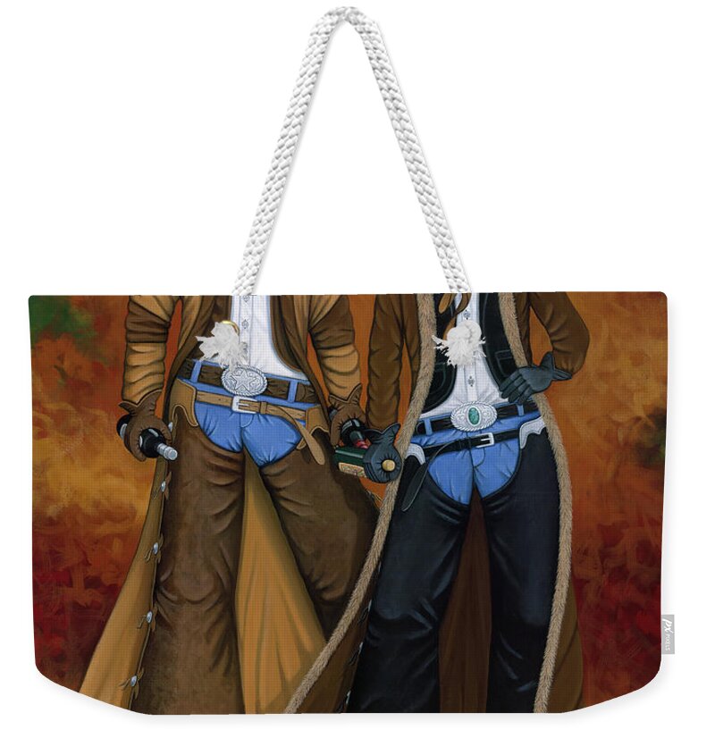 Cowgirl Weekender Tote Bag featuring the painting Wine And Roses by Lance Headlee
