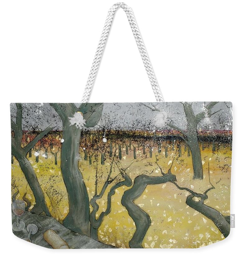 Vineyards Weekender Tote Bag featuring the painting Wine Country by Cynthia Parsons