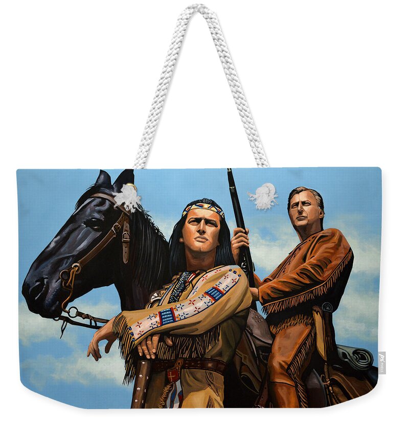 Winnetou Weekender Tote Bag featuring the painting Winnetou and Old Shatterhand by Paul Meijering