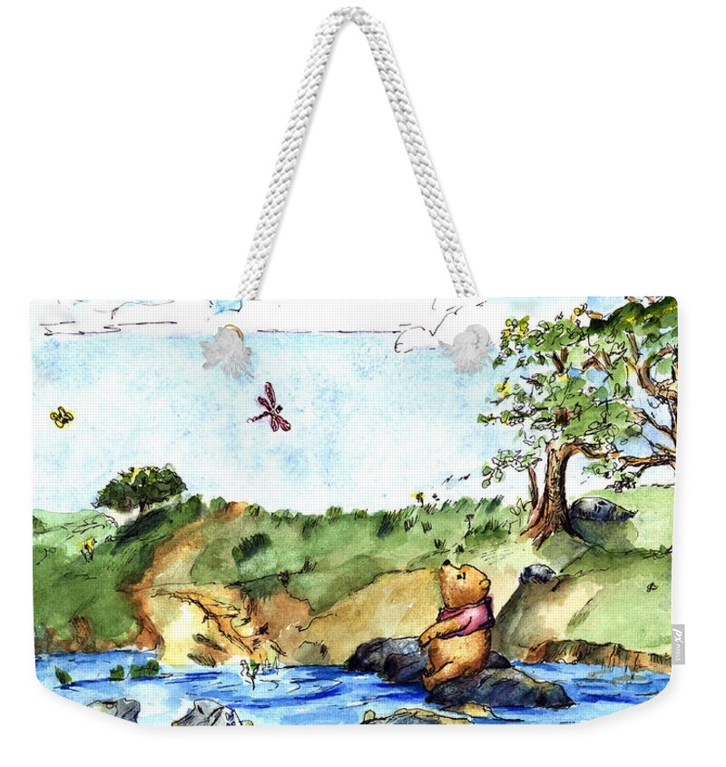 Winnie The Pooh Illustration Weekender Tote Bag featuring the painting Imagining the Hunny after E H Shepard by Maria Hunt