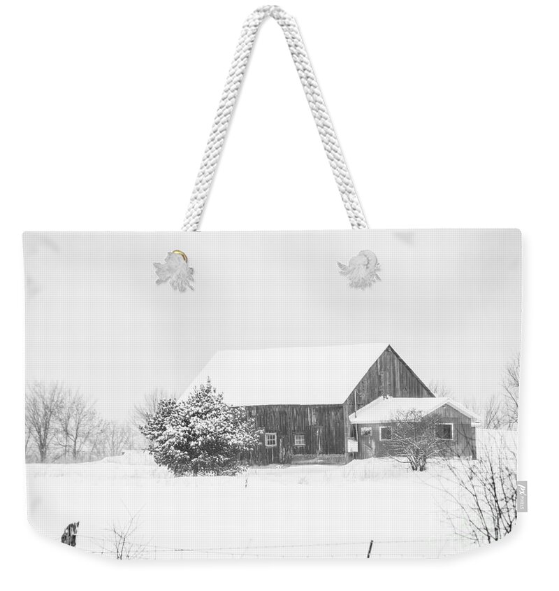  Weekender Tote Bag featuring the photograph Winter Barn by Cheryl Baxter