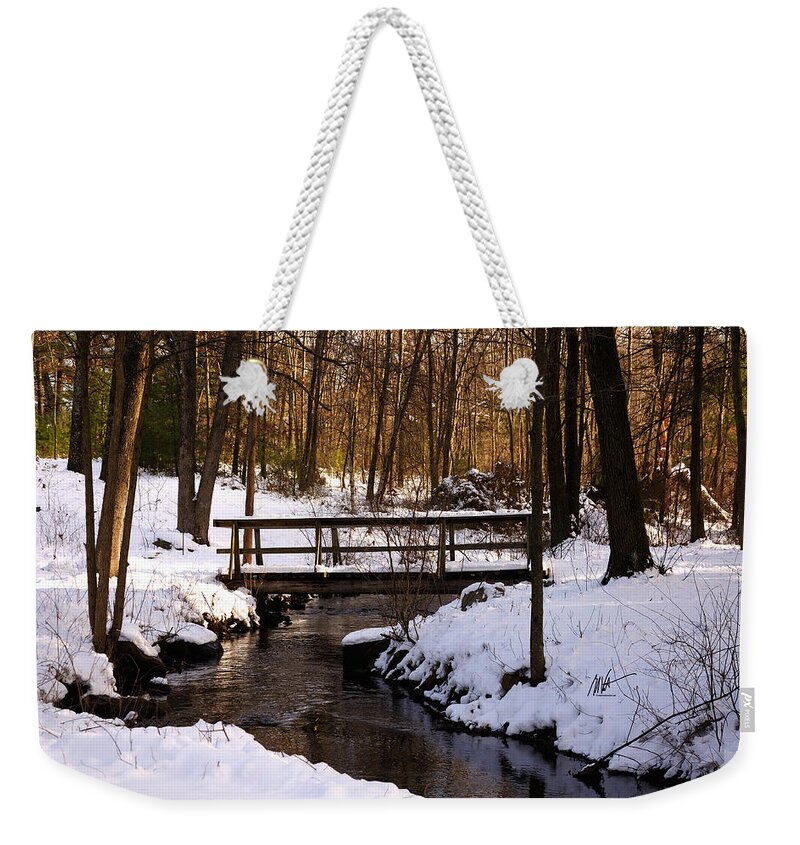 Winter Weekender Tote Bag featuring the photograph Winter Bridge at Christmastime - Greeting Card by Mark Valentine