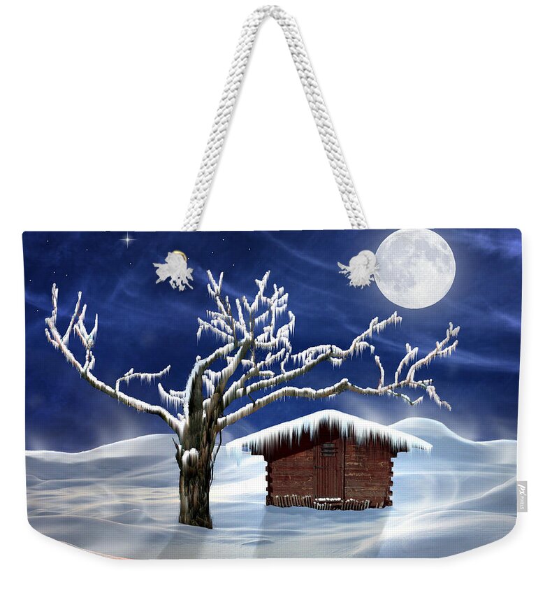Winter Weekender Tote Bag featuring the digital art Winter Cabin by Nina Bradica