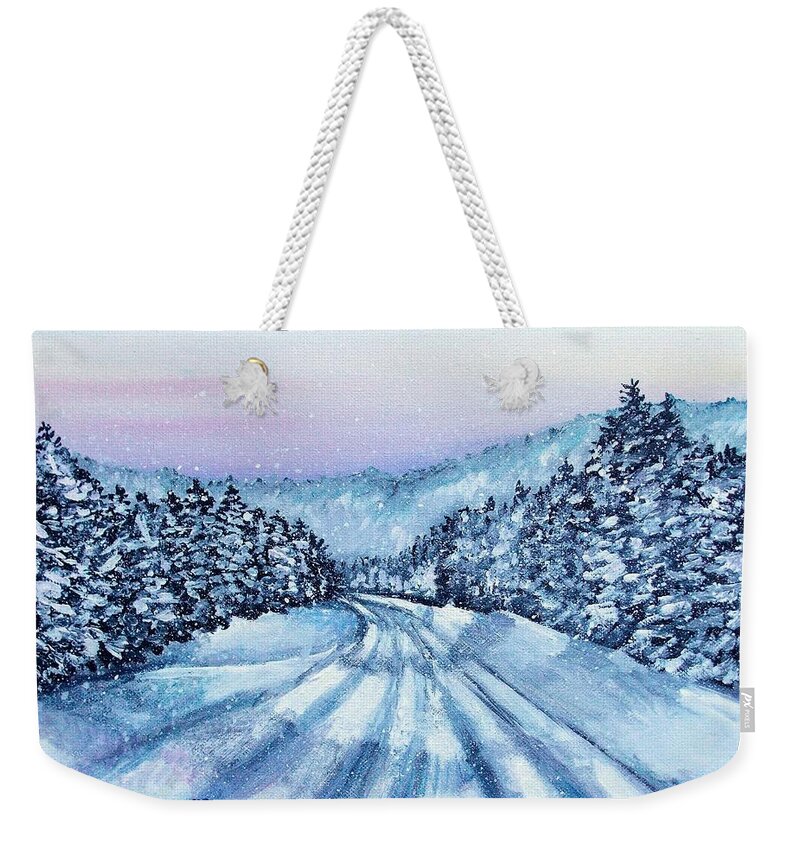 Winter Weekender Tote Bag featuring the painting Winter Drive by Shana Rowe Jackson