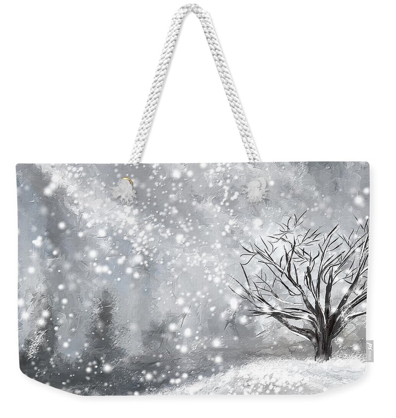 Four Seasons Weekender Tote Bag featuring the painting Winter- Four Seasons Painting by Lourry Legarde