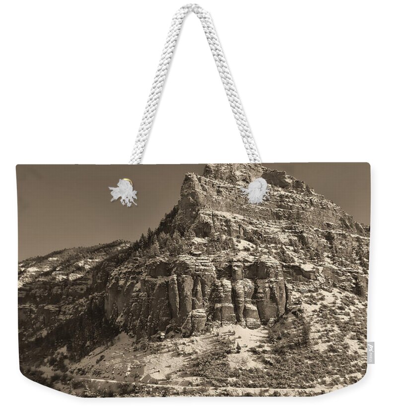 Winter Weekender Tote Bag featuring the photograph Winter in the Big Horns 2007 monochrome by Cathy Anderson