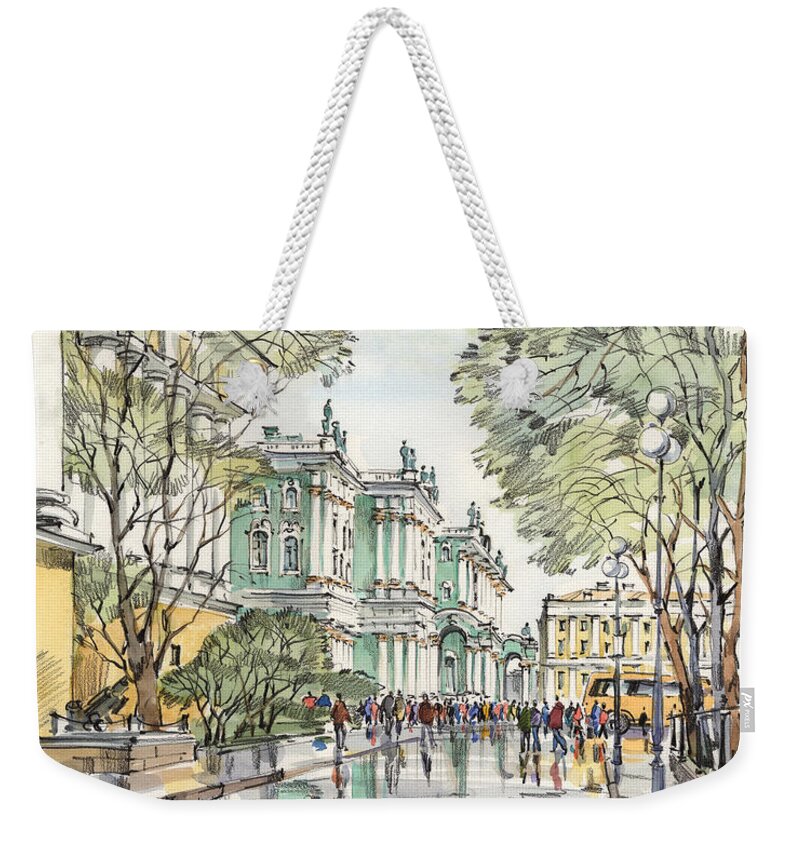 Winter Palace Saint Petersburg Weekender Tote Bag featuring the painting Winter Palace Saint Petersburg by Maria Rabinky