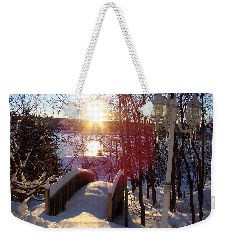 Lamp Weekender Tote Bag featuring the photograph Winter Scene by Zinvolle Art