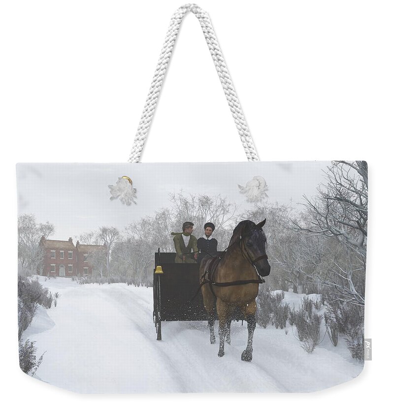 Winter Weekender Tote Bag featuring the digital art Winter Sleigh Ride by Jayne Wilson