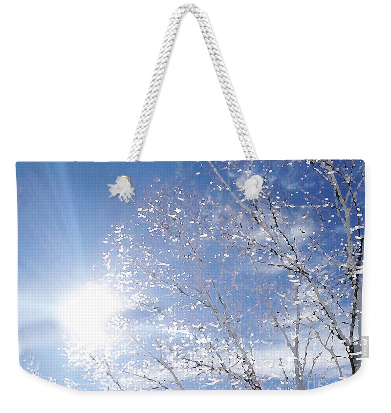 Blue Sky Weekender Tote Bag featuring the digital art Winter Sun by Lynellen Nielsen