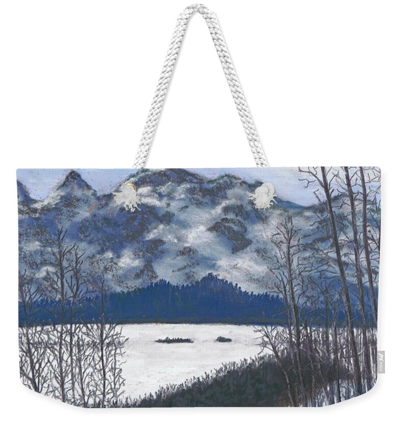 Montana Weekender Tote Bag featuring the painting Winter Tetons by Ginny Neece