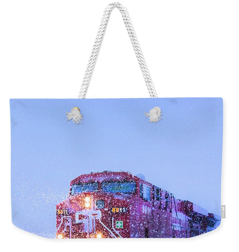 Train Weekender Tote Bag featuring the photograph Winter Train 8811 by Theresa Tahara