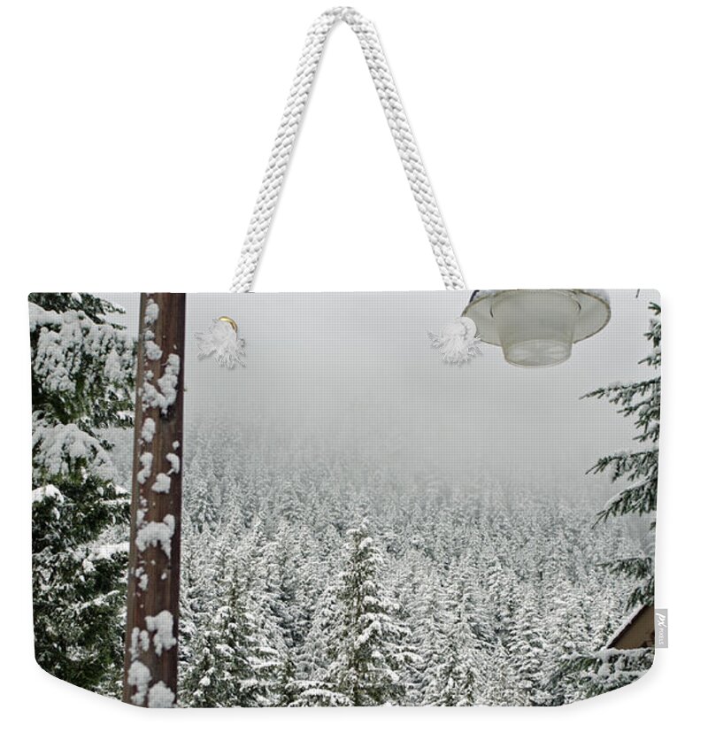 Winter Lamp Post Weekender Tote Bag featuring the photograph Winter's Lamp Post by Tikvah's Hope