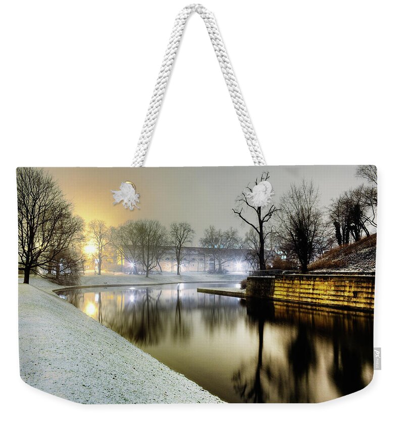 Snow Weekender Tote Bag featuring the photograph Wintery Lake With Barren Trees by Silvia Otte