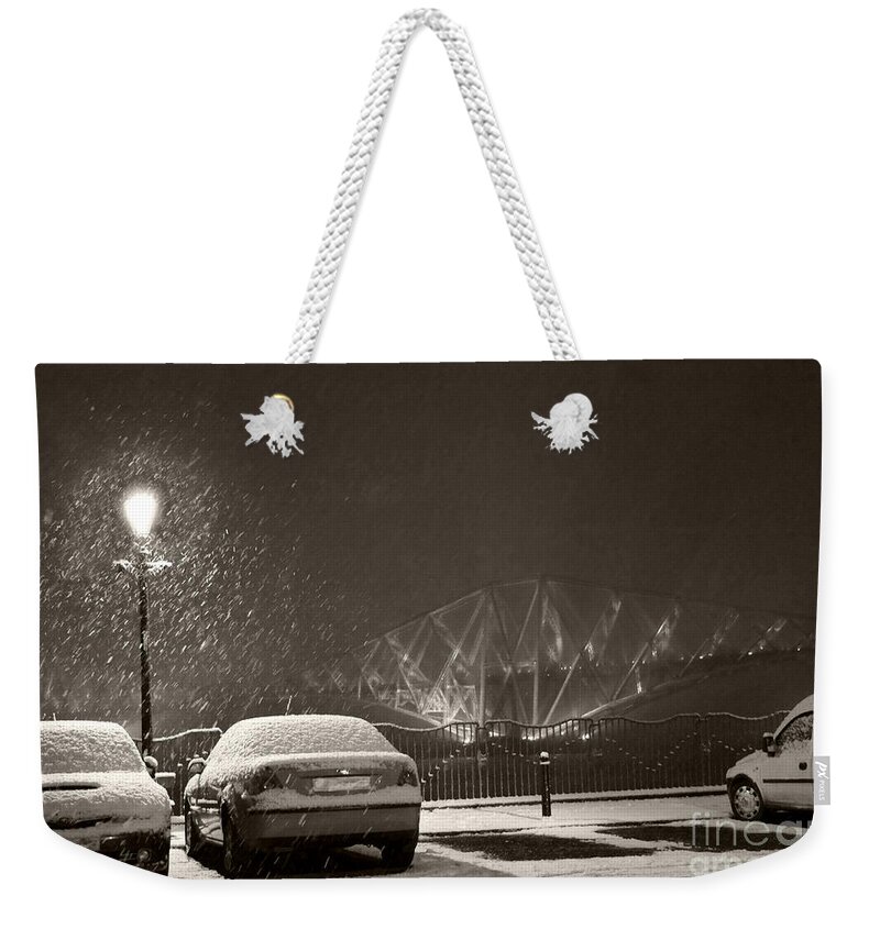 Winter In Scotland Weekender Tote Bag featuring the photograph Wintry view at Forth Rail Bridge by Elena Perelman