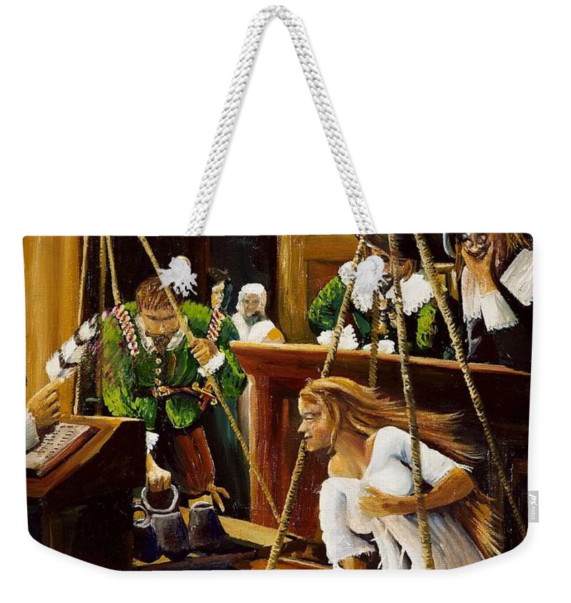 Witches Weekender Tote Bag featuring the painting Witch Weighers by John Palliser