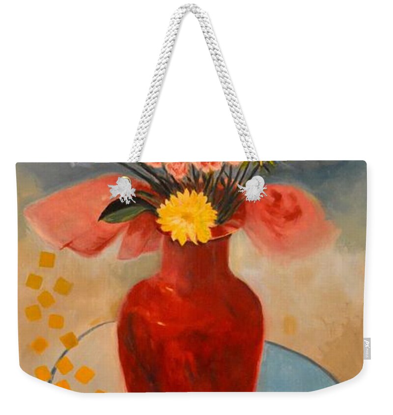 Floral Weekender Tote Bag featuring the painting Without Fret by Karen Francis