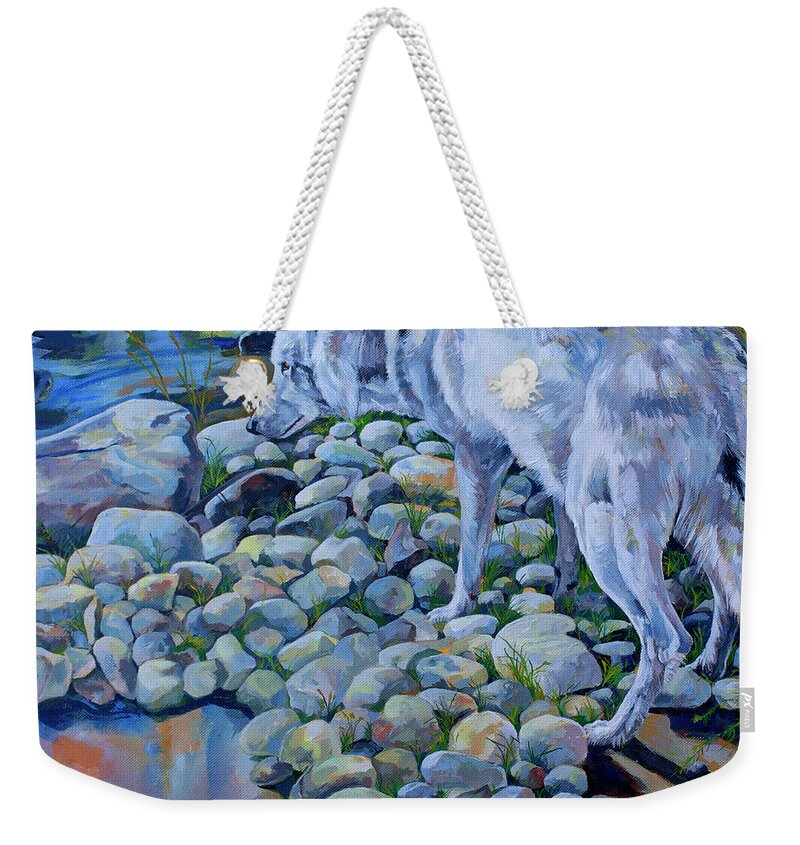 Wolf Weekender Tote Bag featuring the painting Wolf Creek by Derrick Higgins