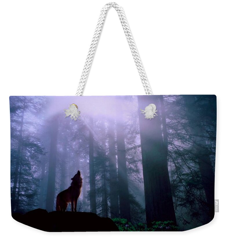 Wolf In The Woods Weekender Tote Bag featuring the painting Wolf in the Woods by Troy Caperton