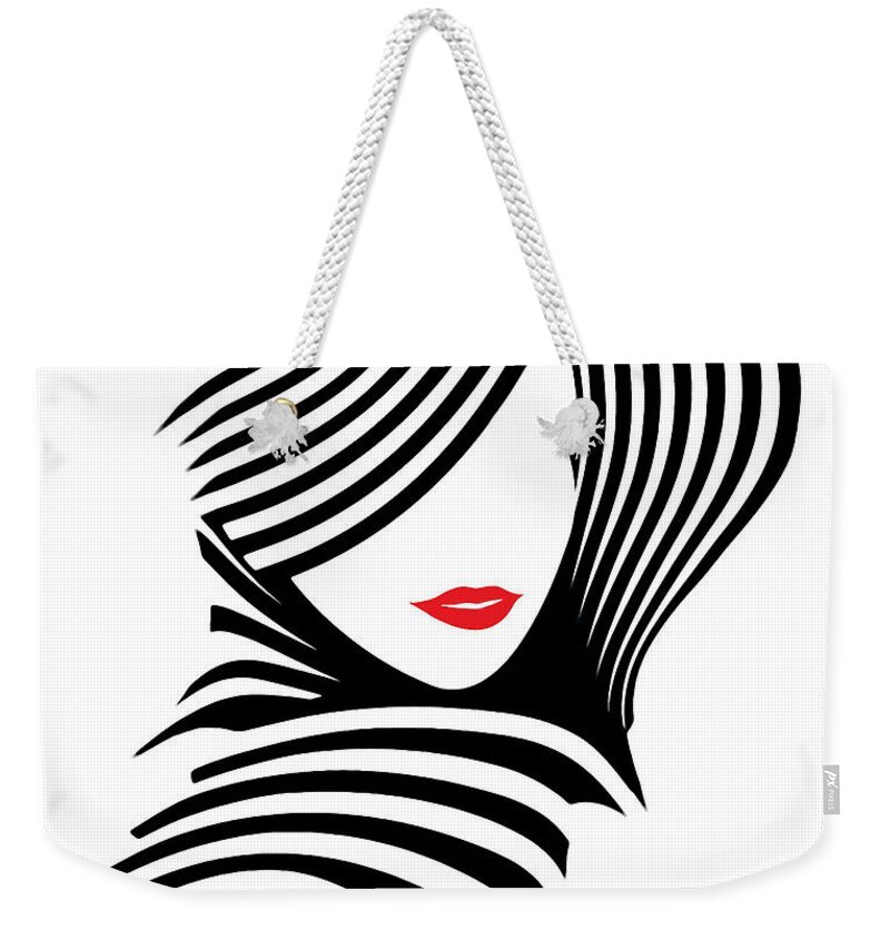 Black And White Weekender Tote Bag featuring the digital art Woman Chic in Black and White by Rafael Salazar