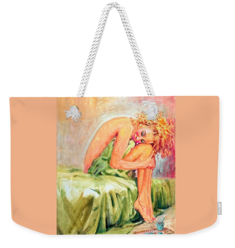 Sher Nasser Artist Weekender Tote Bag featuring the painting Woman In Blissful Ecstasy by Sher Nasser Artist